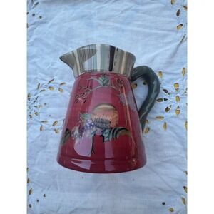 Tracy Porter Octavia Hill Collection Red Floral Fruit Ceramic Pitcher Vase Cream